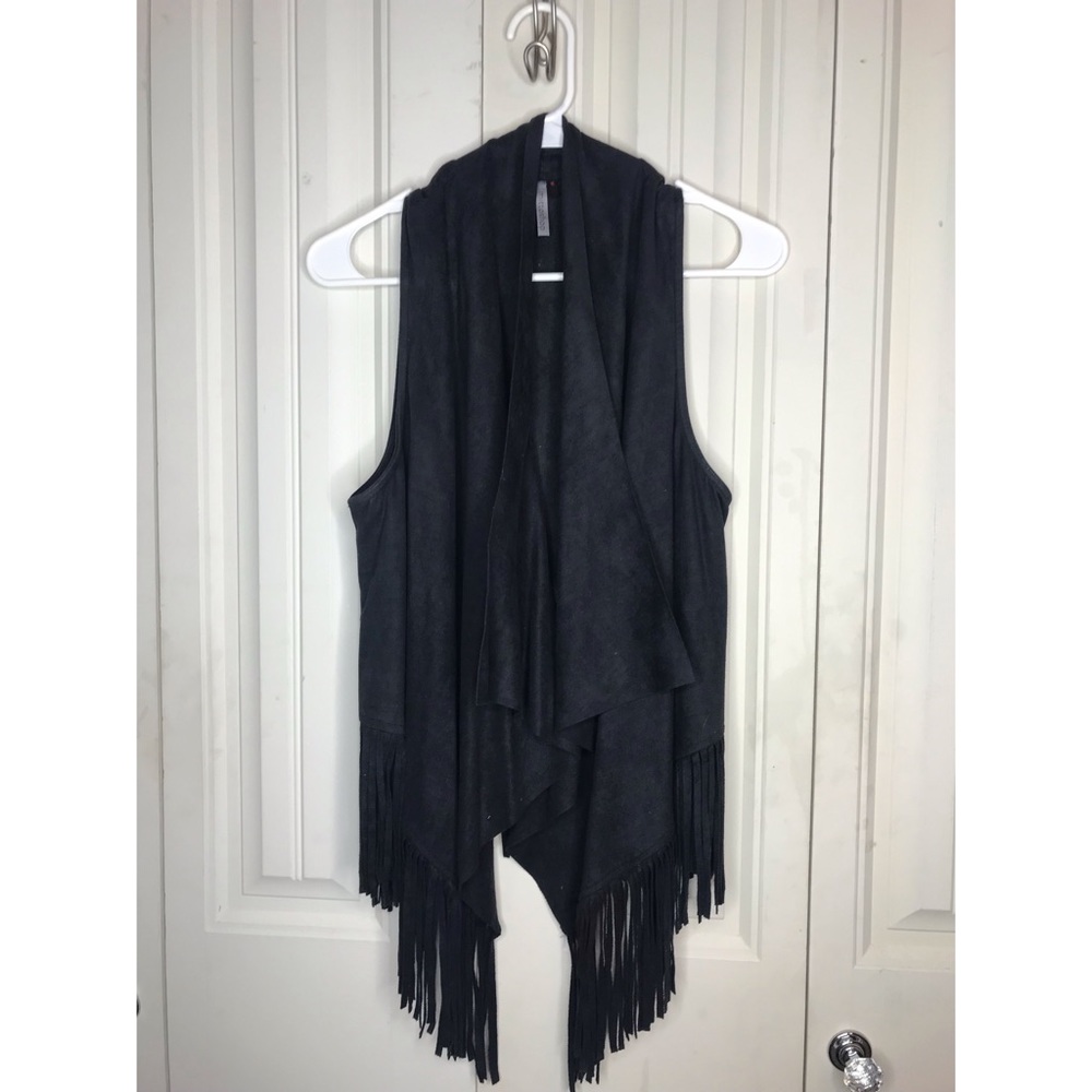Black velvet fringe vest